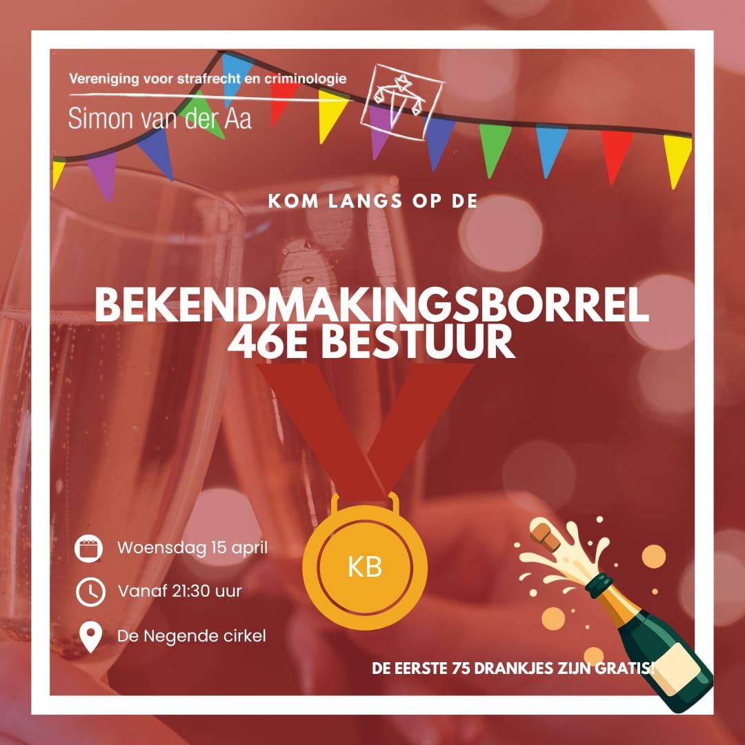 Bekendmakingsborrel 46e bestuur en maandelijkse borrel